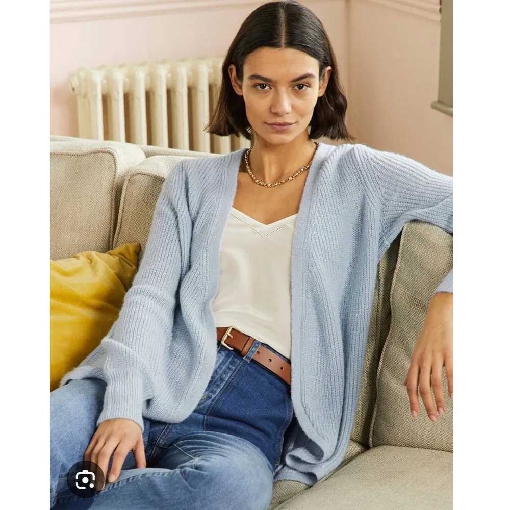 Boden Light Blue Wool Alpaca Blend Ribbed Open Front Cardigan Sweater M K0565